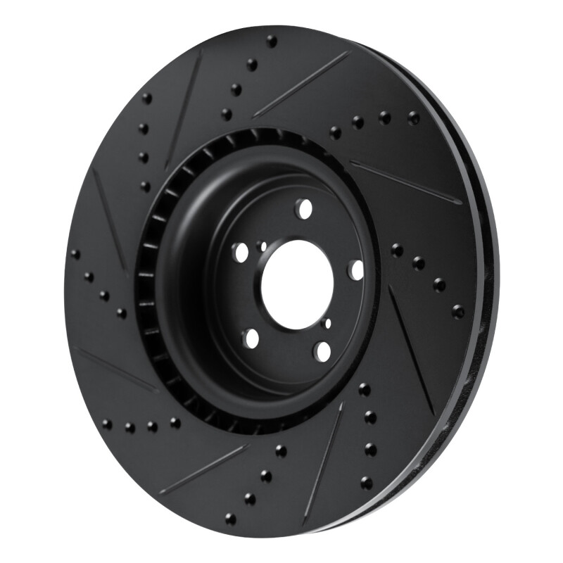 Subaru Impreza Brake Rotor (1) - Front Right - R1 Concepts - Drilled & Slotted - Black - `03-`25